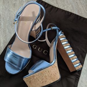 Gucci Light Blue Claudie Cork Platform Sandal / 37